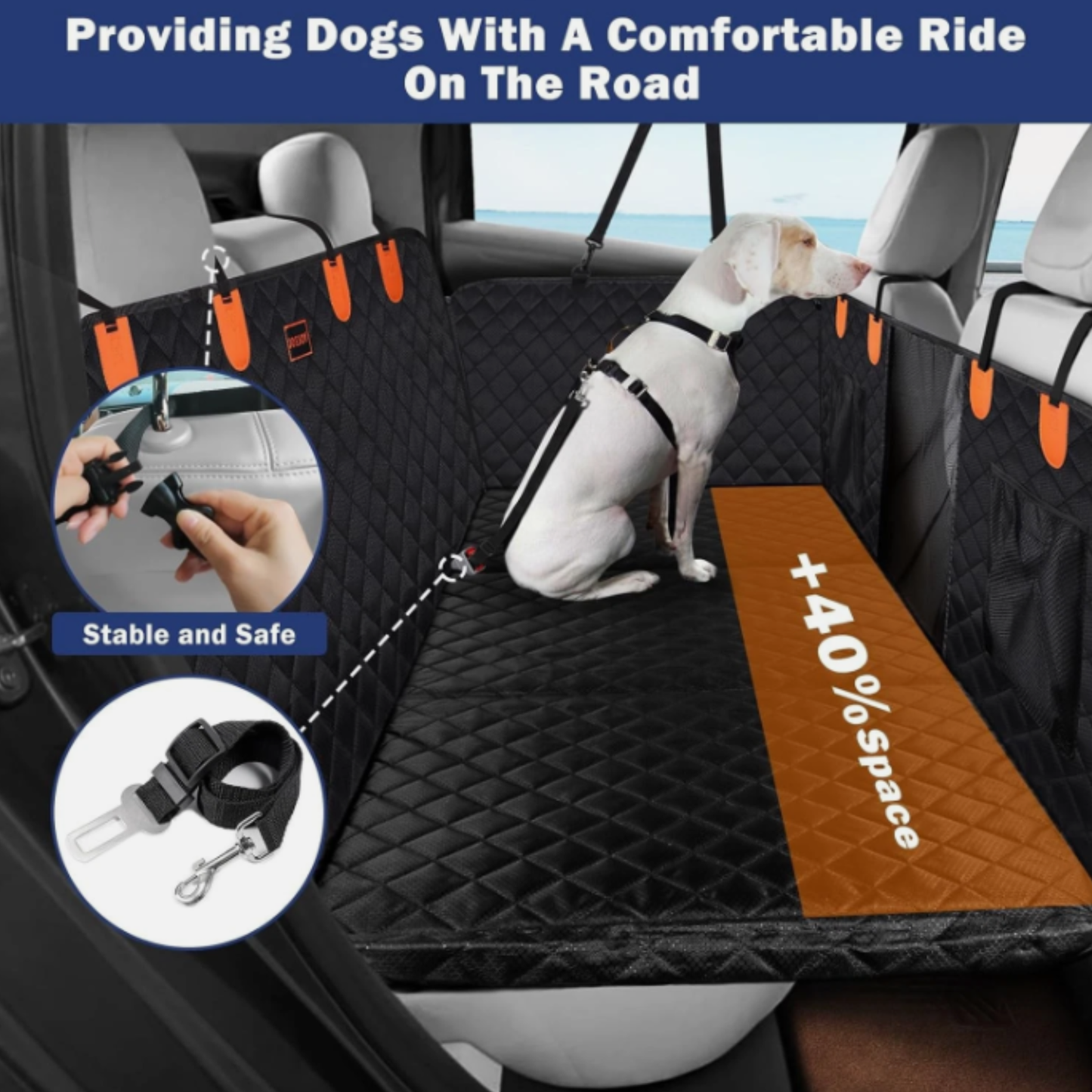 Zoda CloudTravel™ Hard Bottom Seat Extender & Hammock | Waterproof Bridge for Dogs (Black)